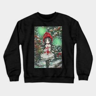 Kawaii anime manga girl walking in snow Crewneck Sweatshirt